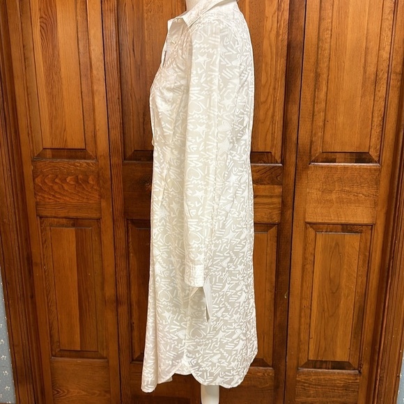 Pell & Co. Creamy White Graphic Silk Blend Buttondown Longsleeved Dress NWT S 4 - Picture 3 of 11